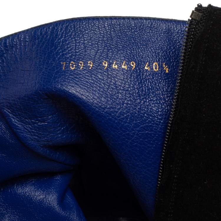 Pre Owned Sergio Rossi Black/Blue Suede Zipped Ankle Boots Size 40.5 