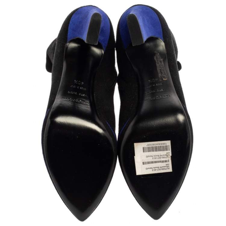 Pre Owned Sergio Rossi Black/Blue Suede Zipped Ankle Boots Size 40.5 