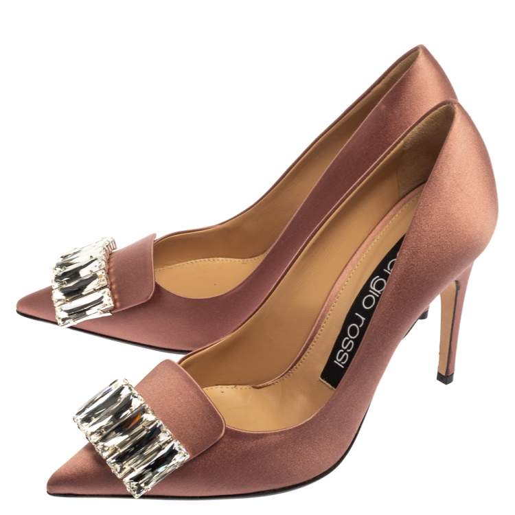 Pre Owned Sergio Rossi Pink Satin Crystal Embellished Pumps Size 36
