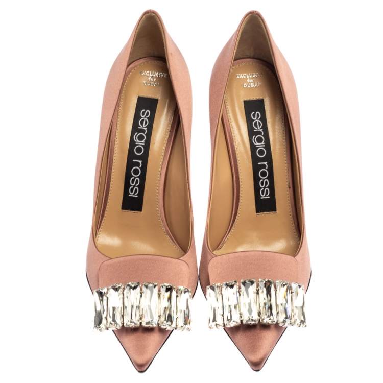 Pre Owned Sergio Rossi Pink Satin Crystal Embellished Pumps Size 36