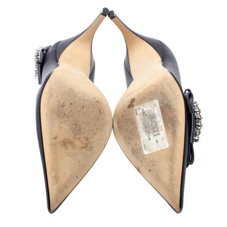 مملوكة مسبقًا Sergio Rossi Grey Satin Icona Embellished Pointed Toe Pumps Size 39