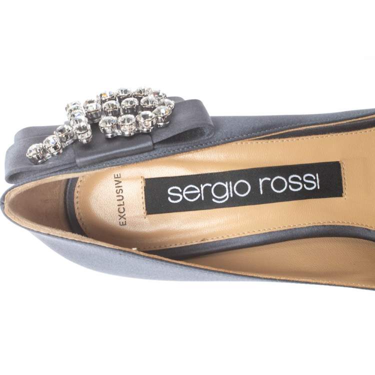 مملوكة مسبقًا Sergio Rossi Grey Satin Icona Embellished Pointed Toe Pumps Size 39