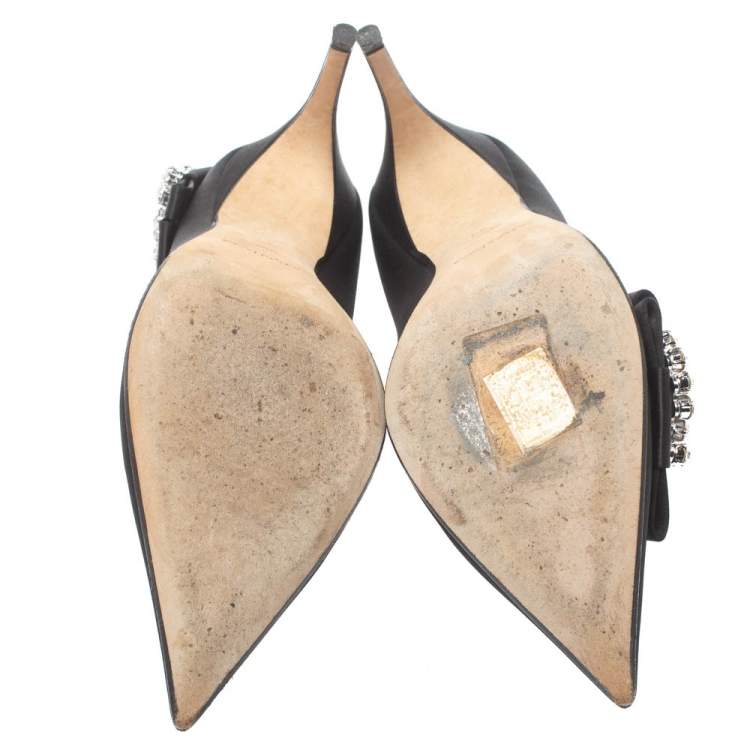 Pre Owned Sergio Rossi Black Satin Icona Embellished Pointed Toe Pumps Size 39