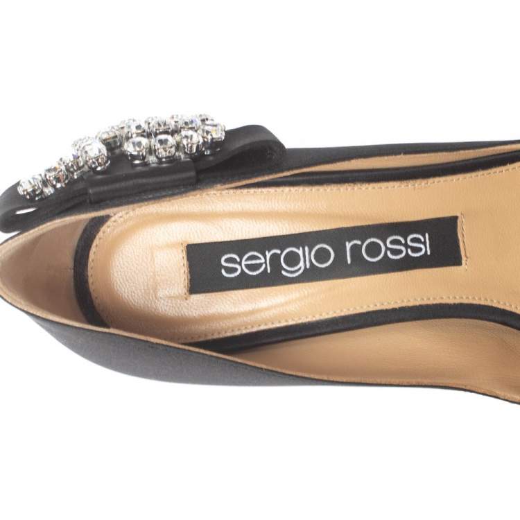 Pre Owned Sergio Rossi Black Satin Icona Embellished Pointed Toe Pumps Size 39