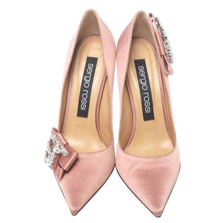 Pre Owned Sergio Rossi Pink Satin Icona Embellished Pointed Toe Pumps Size 39