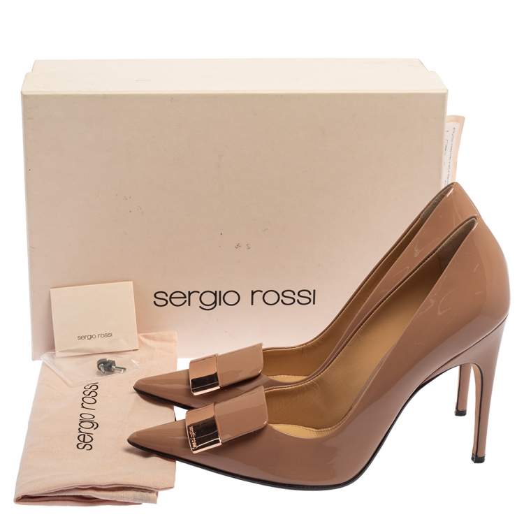 Pre Owned Sergio Rossi Beige Patent Leather SR1 Pointed Toe Pumps Size 39