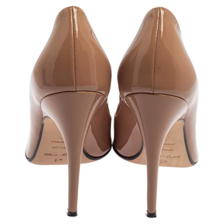 Pre Owned Sergio Rossi Beige Patent Leather SR1 Pointed Toe Pumps Size 39