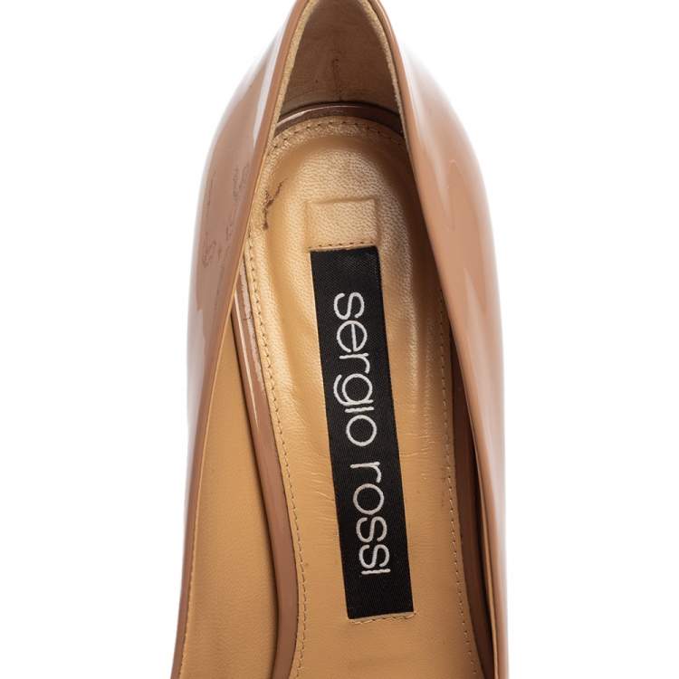 Pre Owned Sergio Rossi Beige Patent Leather SR1 Pointed Toe Pumps Size 39