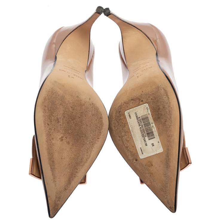Pre Owned Sergio Rossi Beige Patent Leather SR1 Pointed Toe Pumps Size 39