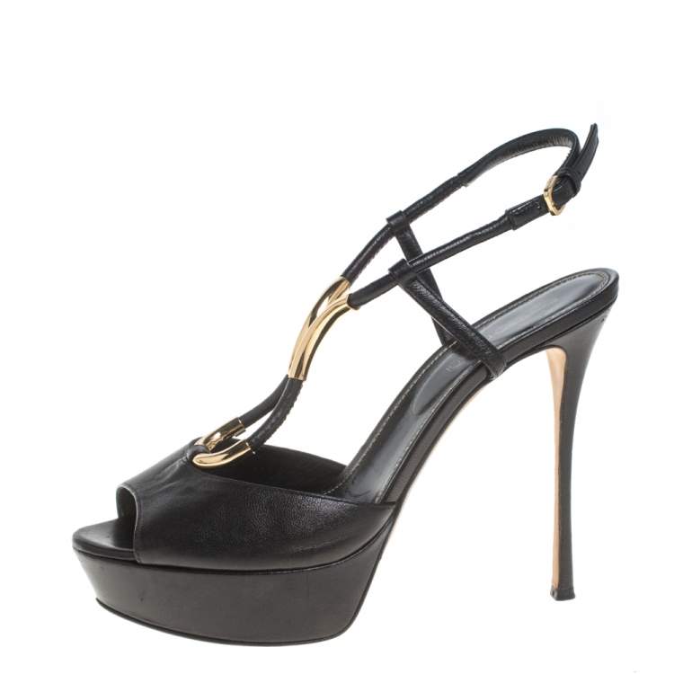 Pre Owned Sergio Rossi Black Leather Ankle Strap Platform Sandals Size 37