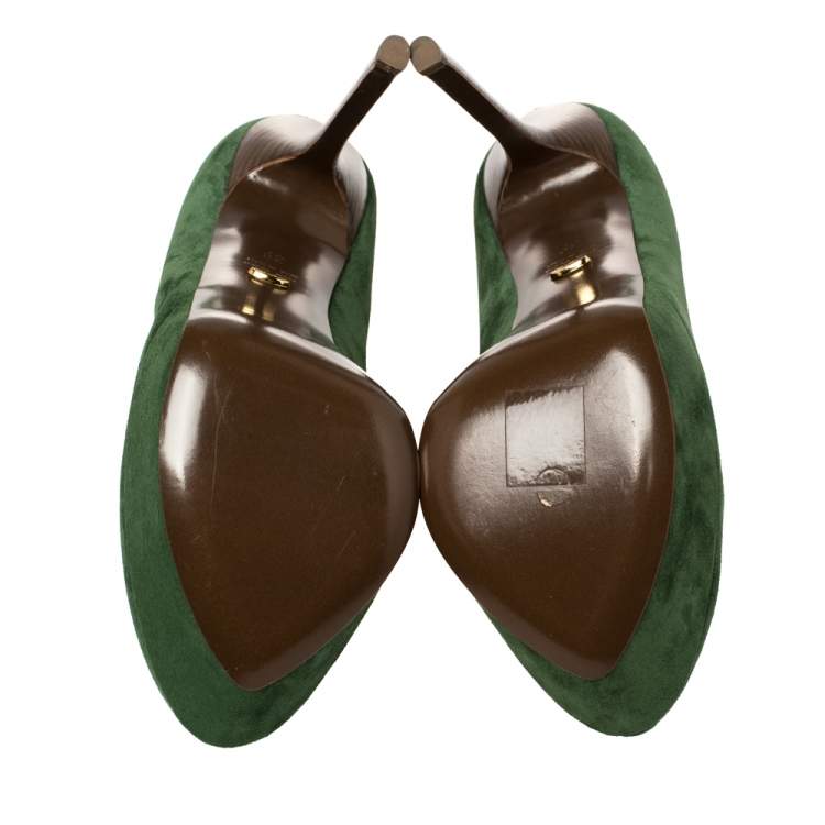 Pre Owned Sergio Rossi Green Suede Peep Toe Platform Pumps Size 39