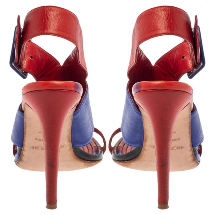 Pre Owned Sergio Rossi Multicolor Leather Buckle Slingback Sandals Size 37.5