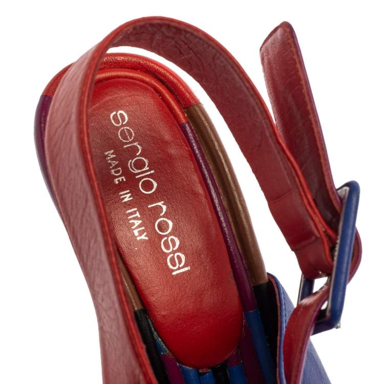 Pre Owned Sergio Rossi Multicolor Leather Buckle Slingback Sandals Size 37.5