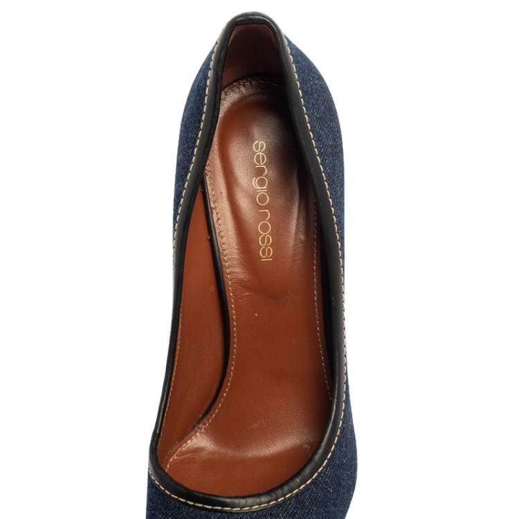 Pre Owned Sergio Rossi Blue Denim And Leather Platform Pumps Size 38.5