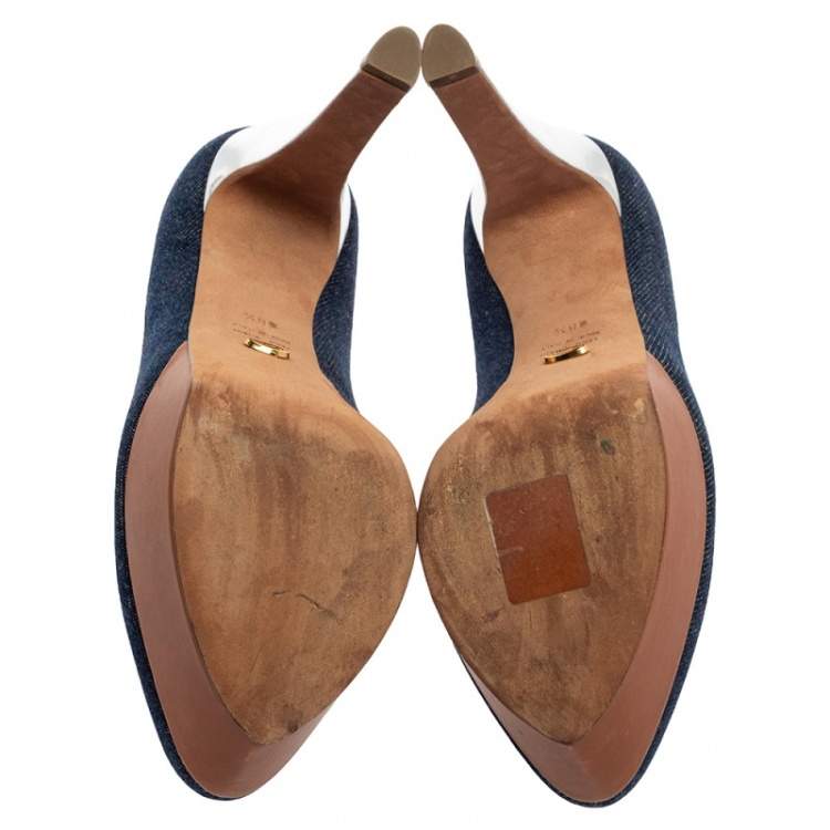 Pre Owned Sergio Rossi Blue Denim And Leather Platform Pumps Size 38.5