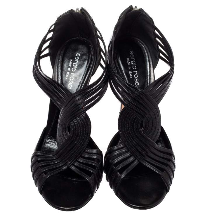 Pre Owned Sergio Rossi Black Leather Braid Sandals Size 38.5