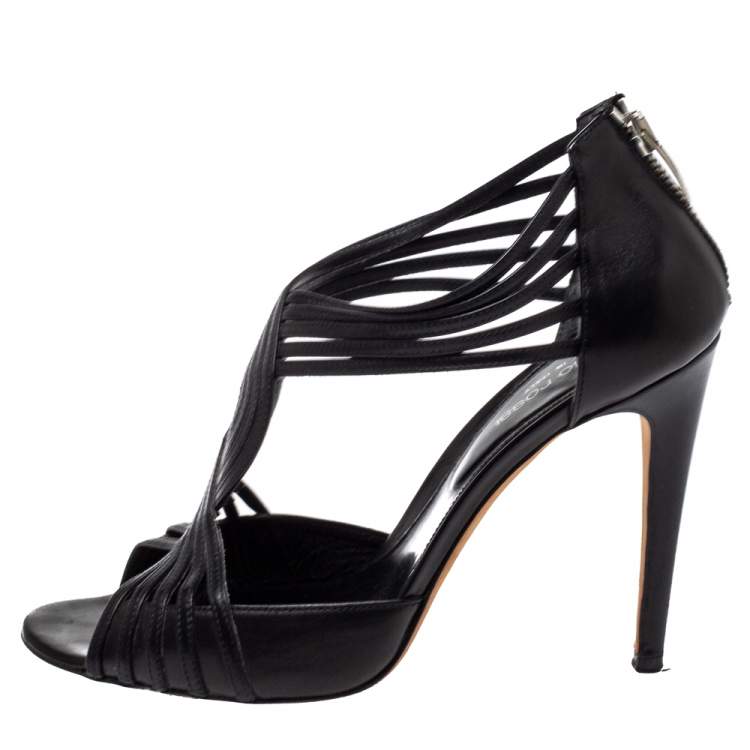 Pre Owned Sergio Rossi Black Leather Braid Sandals Size 38.5