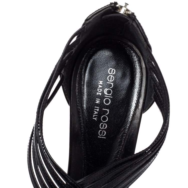 Pre Owned Sergio Rossi Black Leather Braid Sandals Size 38.5