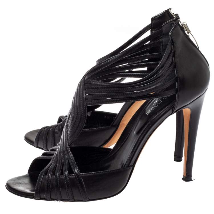 Pre Owned Sergio Rossi Black Leather Braid Sandals Size 38.5