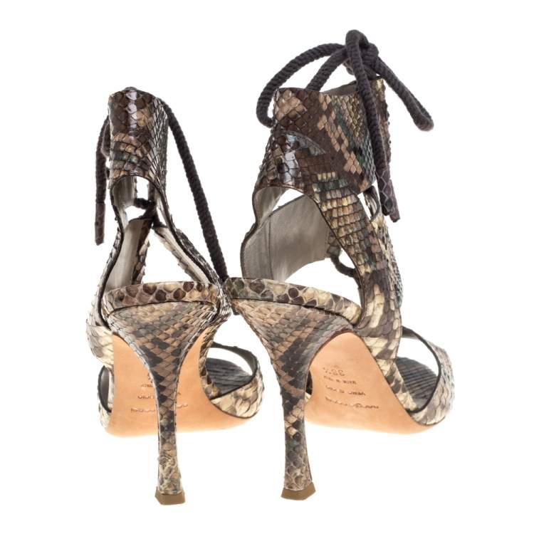 Pre Owned Sergio Rossi Multicolor Python Lace Sandals Size 38.5