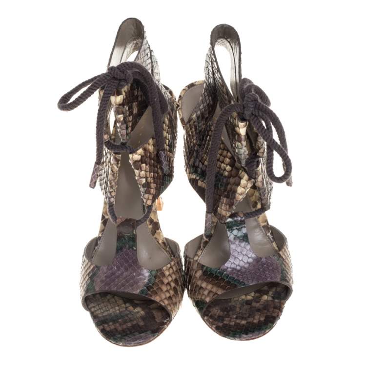 Pre Owned Sergio Rossi Multicolor Python Lace Sandals Size 38.5
