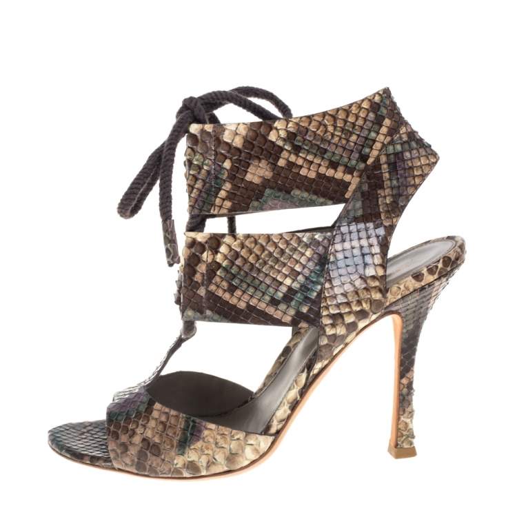 Pre Owned Sergio Rossi Multicolor Python Lace Sandals Size 38.5