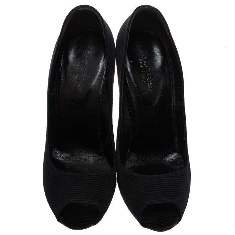 Pre Owned Sergio Rossi Black Fabric Peep Toe Pumps Size 38