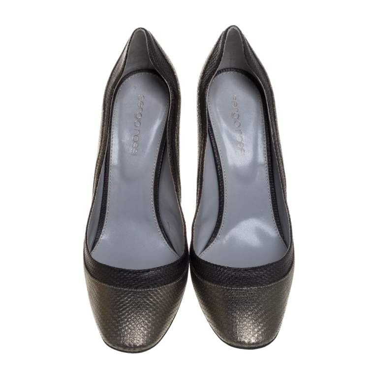 Pre Owned Sergio Rossi Two Tone Grey Karung Pumps Size 37