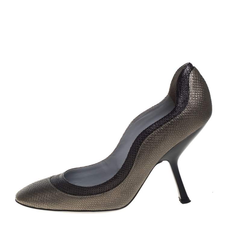 Pre Owned Sergio Rossi Two Tone Grey Karung Pumps Size 37