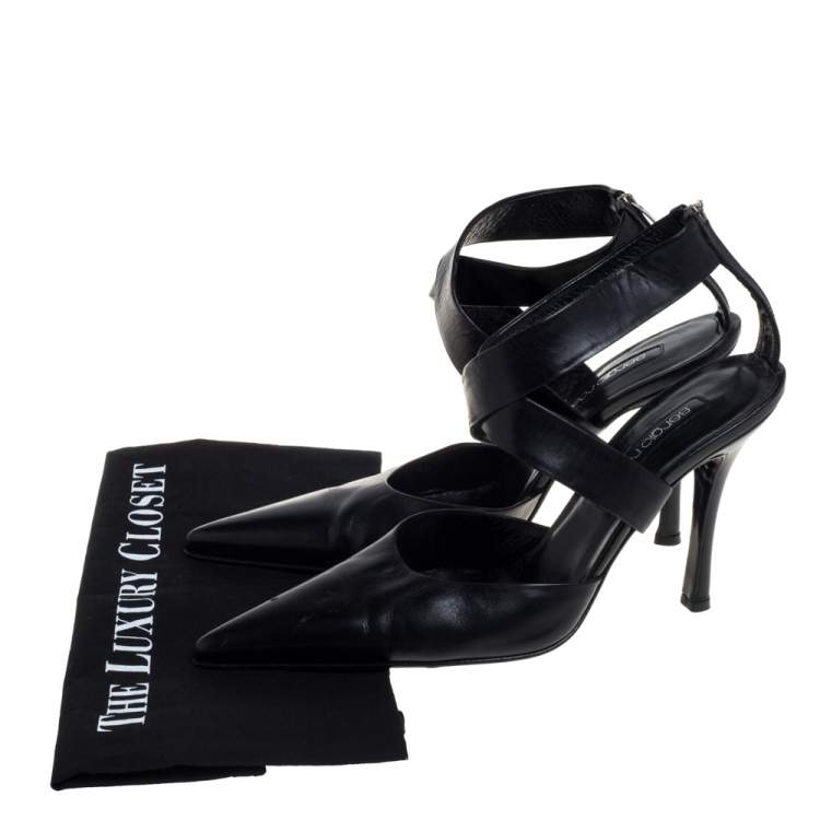Pre Owned Sergio Rossi Black Leather Cross Strap Pointed Toe Sandals Size 40