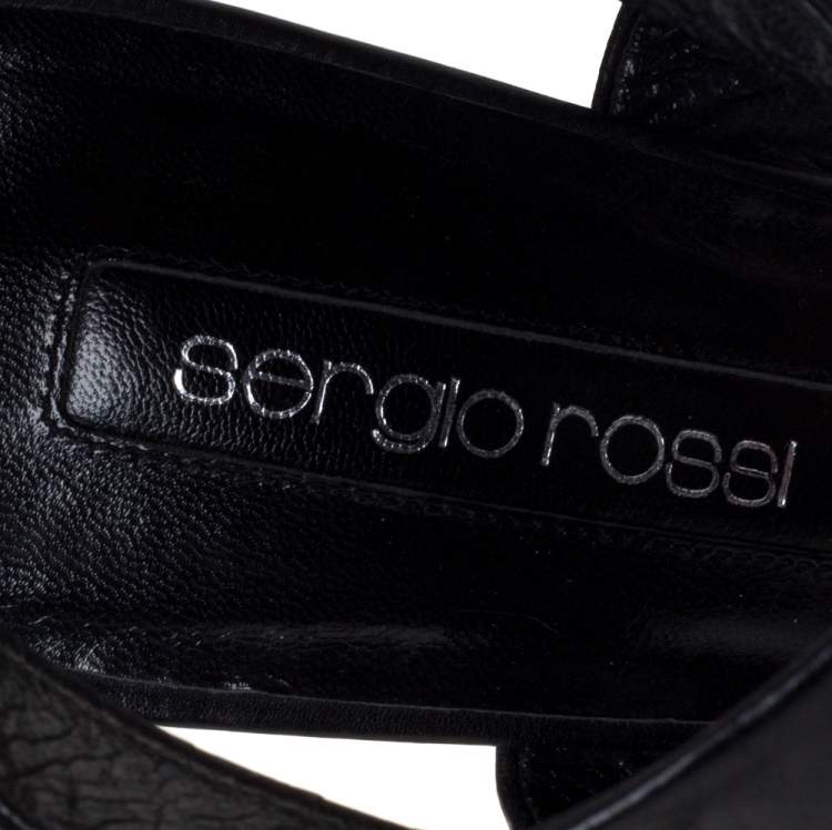 Pre Owned Sergio Rossi Black Leather Cross Strap Pointed Toe Sandals Size 40
