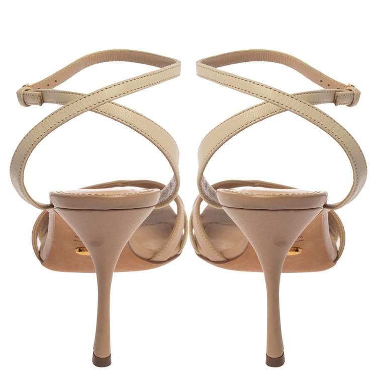 Pre Owned Sergio Rossi  Beige/Cream Leather Ankle Strap Sandals Size 38