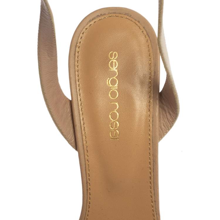 Pre Owned Sergio Rossi  Beige/Cream Leather Ankle Strap Sandals Size 38