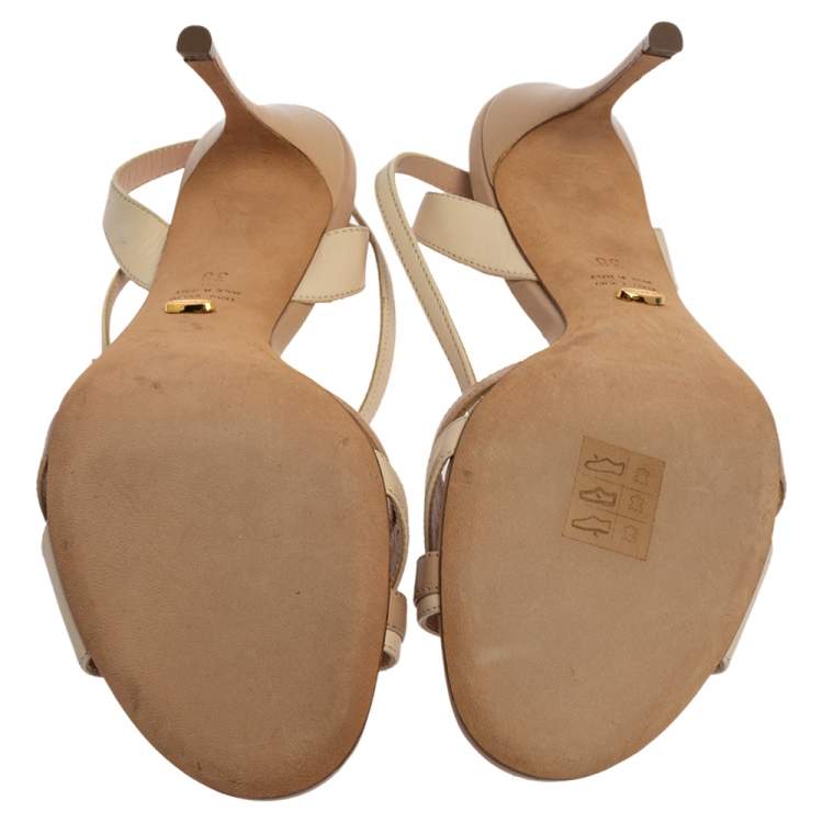 Pre Owned Sergio Rossi  Beige/Cream Leather Ankle Strap Sandals Size 38
