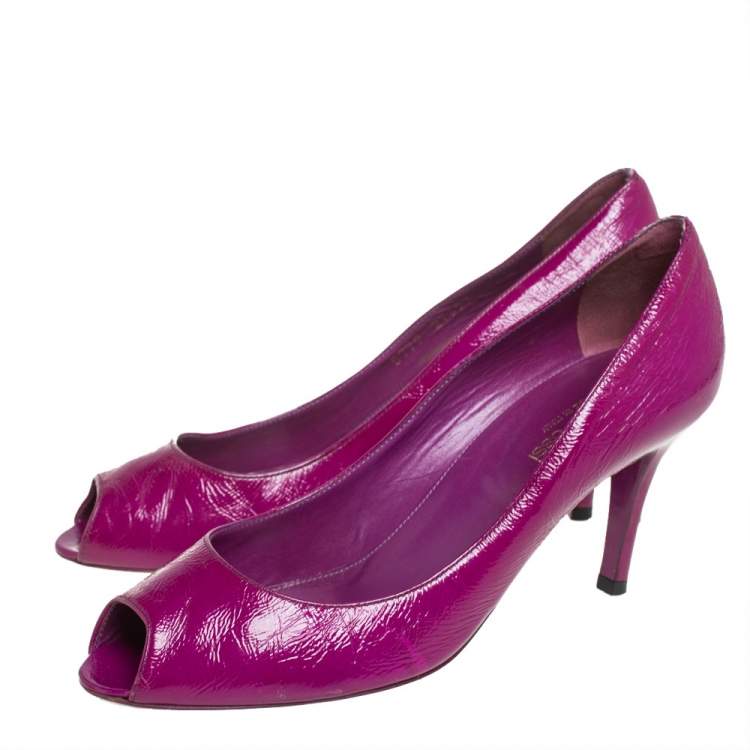 Pre Owned Sergio Rossi Purple Leather Peep Toe Pumps Size 38.5