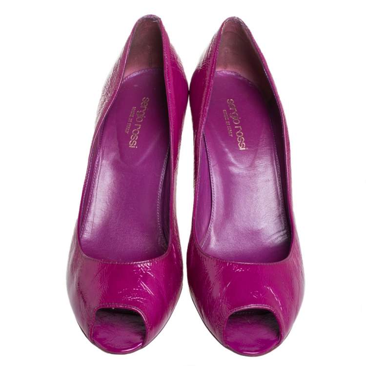 Pre Owned Sergio Rossi Purple Leather Peep Toe Pumps Size 38.5