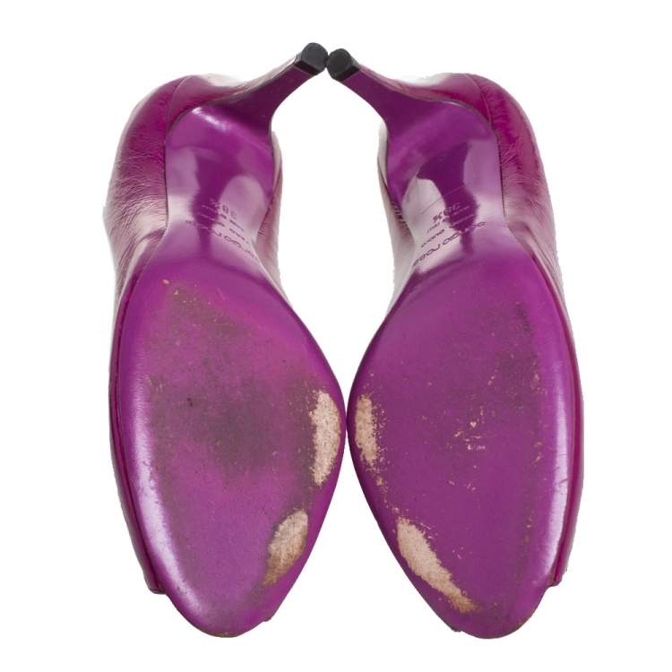 Pre Owned Sergio Rossi Purple Leather Peep Toe Pumps Size 38.5
