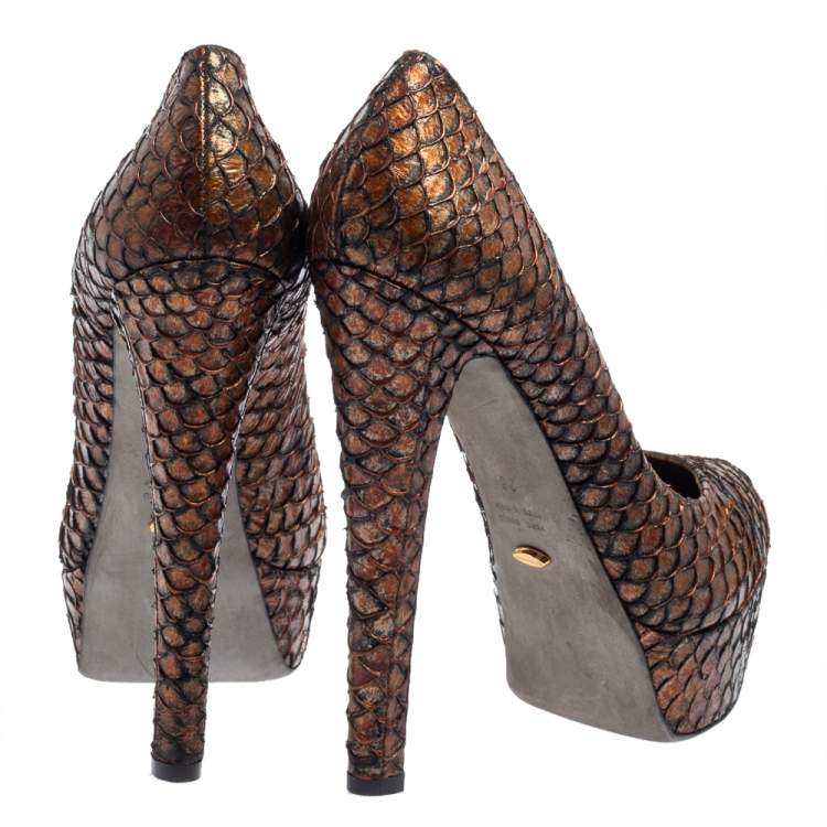 Pre Owned Sergio Rossi Brown Python Leather Platform Pumps Size 38