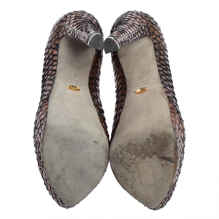 Pre Owned Sergio Rossi Brown Python Leather Platform Pumps Size 38