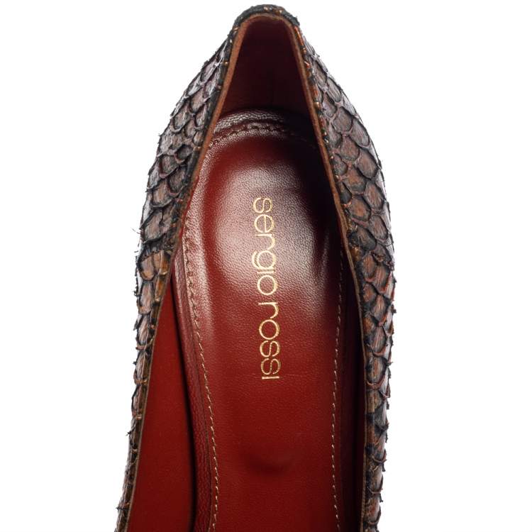 Pre Owned Sergio Rossi Brown Python Leather Platform Pumps Size 38