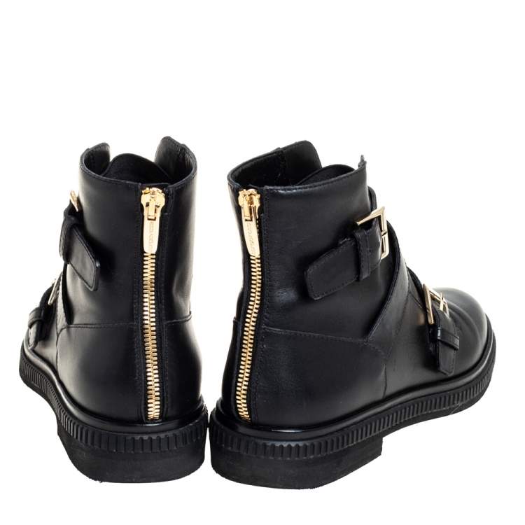 Pre Owned Sergio Rossi Black Leather Seattle Buckle Ankle Boots Size 36
