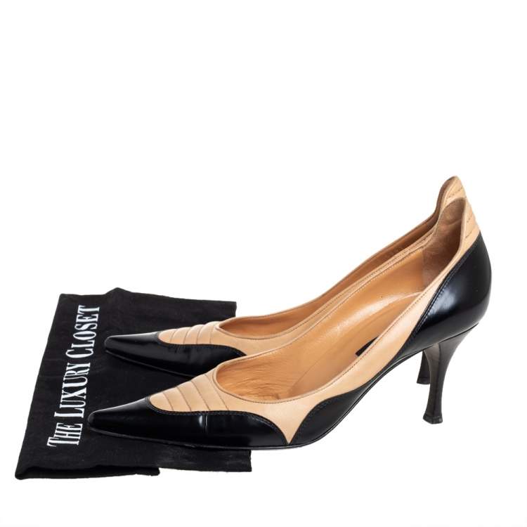 Pre Owned Sergio Rossi Black/Beige Leather Pointed Toe Pumps Size 38