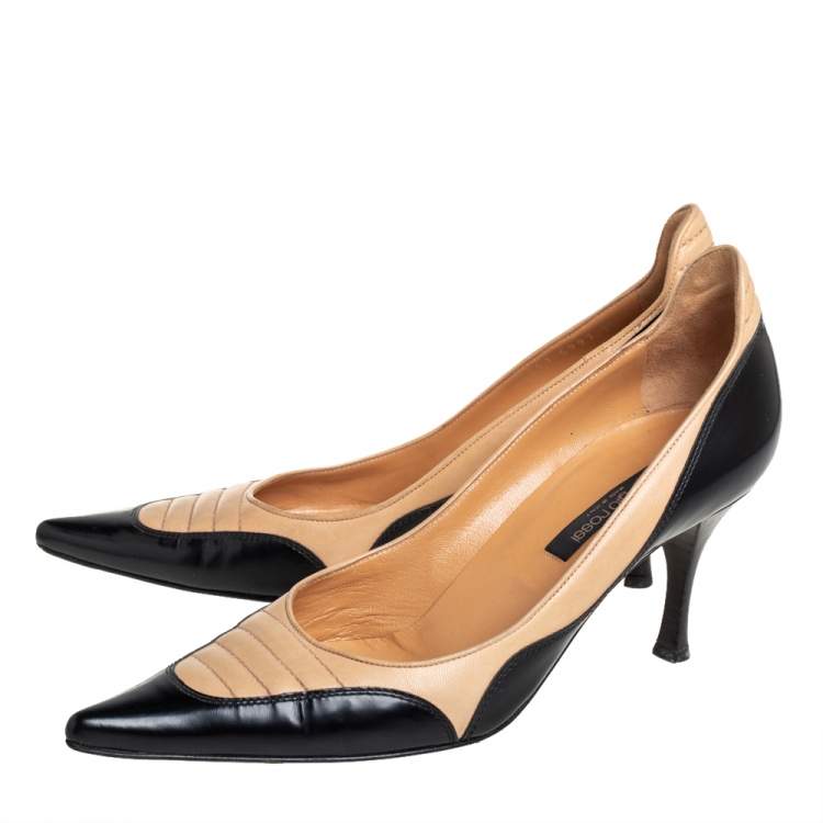Pre Owned Sergio Rossi Black/Beige Leather Pointed Toe Pumps Size 38