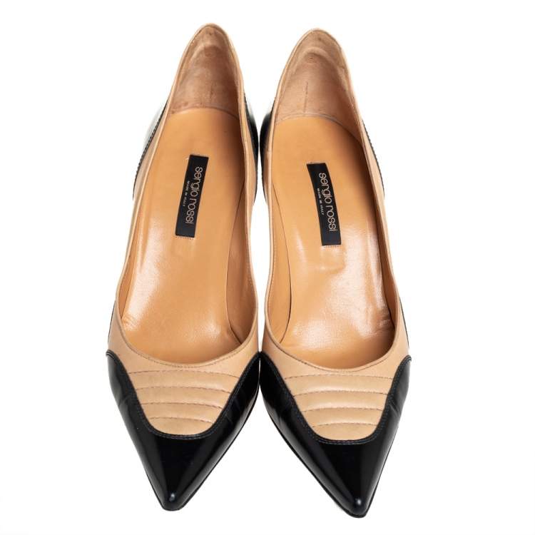 Pre Owned Sergio Rossi Black/Beige Leather Pointed Toe Pumps Size 38