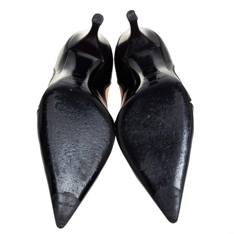 Pre Owned Sergio Rossi Black/Beige Leather Pointed Toe Pumps Size 38