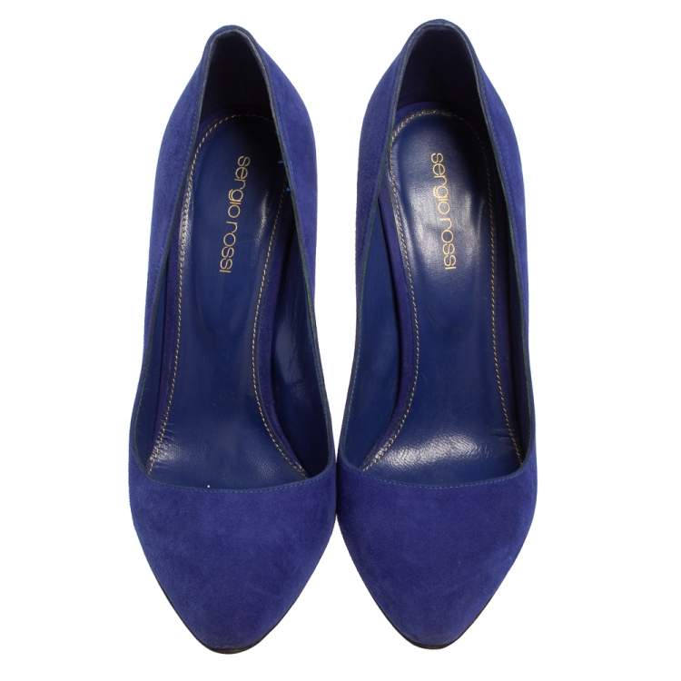 Pre Owned Sergio Rossi Blue Suede Pointed Toe Pumps Size 39