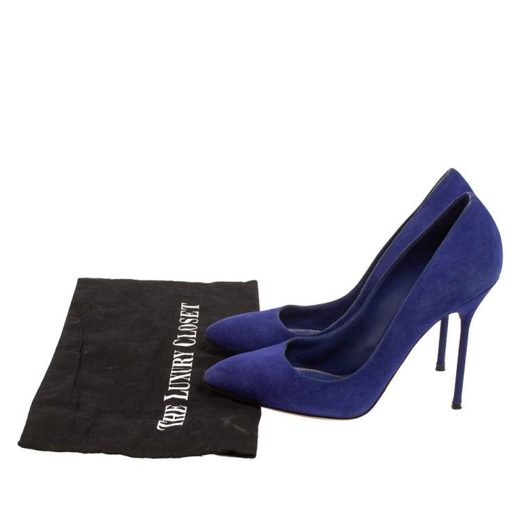 Pre Owned Sergio Rossi Blue Suede Pointed Toe Pumps Size 39
