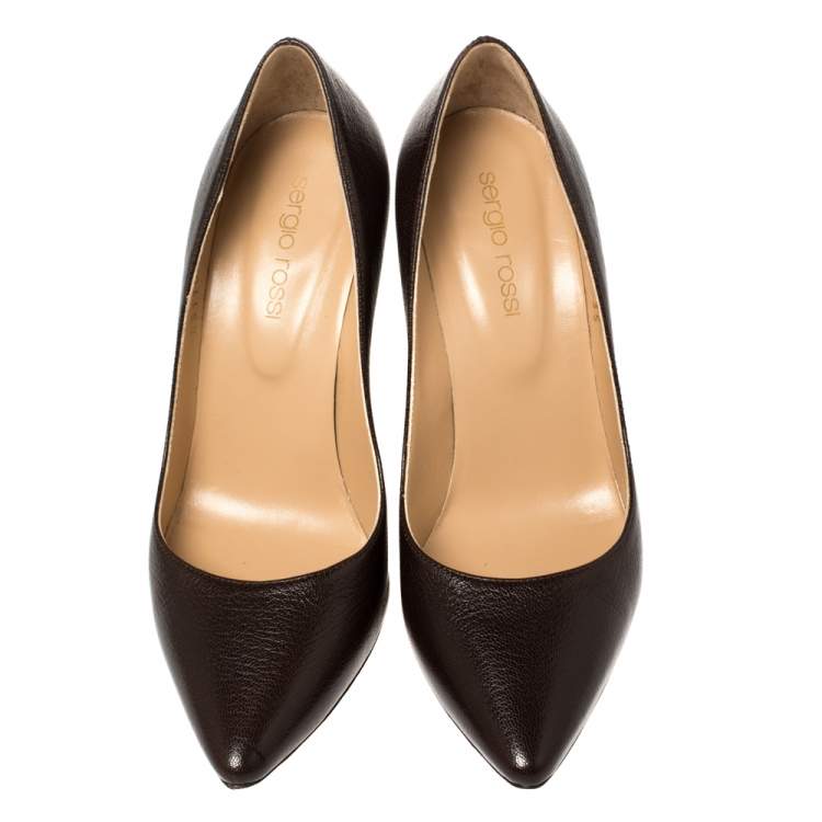 Pre Owned Sergio Rossi Brown Leather Pointed Toe Pumps Size 35