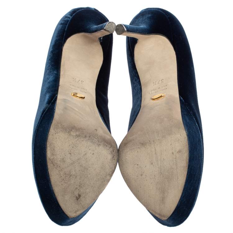 Pre Owned Sergio Rossi  Blue Velvet Platform Pumps Size 37.5