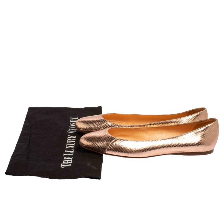Pre Owned Sergio Rossi Metallic Rose Gold Python Ballet Flats Size 39